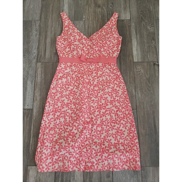 J.Crew Linen/Cotton Blend with Pink Casual Dress Size 6 with Bow - Picture 2 of 9